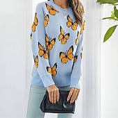 economico Motivi grafici e dettagli-Per donna Maglione Casual Farfalla Spesso Girocollo Lavorato a maglia Manica Lunga Top Regolari Maglia Quotidiano Ferie Uscire Blu Viola Autunno Inverno