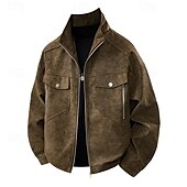economico Giacche in Suede Sintetico-Per uomo Giacca Giacca Casual All&#039;aperto Vacanza Caldo Cerniera Tasca Autunno Inverno Semplice Moda Streetwear Colletto Mao Regolare Nero Bianco Caffè Giacca