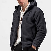 economico Felpa con cappuccio in pile-Per uomo Felpa con cappuccio Felpa con cappuccio a zip intera Felpa con cappuccio e zip corta Felpa con cappuccio in pile Nero Blu marino Beige Grigio Con Cappuccio Semplice Patchwork Cerniera Tasca