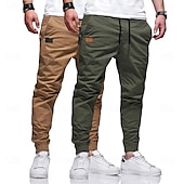 baratos Calças Cargo-Homens Calças Cargo Calça cargo Corredores Calças Calça Chino Bolsos Com Cordão Punho com Elástico Tecido Comprimento total Esportes Corrida Férias Roupa de rua Cinza claro + azul Preto + Azul Marinho