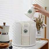 abordables Rangement et organisation-Distributeur de gobelets en papier rotatif à 360° peu encombrant, en plastique PS durable avec conception amovible ventilée, noir &amp;blanc, parfait pour les tasses à café de cuisine et de bureau