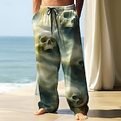 levne Halloween kalhoty-Pánské Kalhoty Volné kalhoty Kalhoty pro volný čas Elastická šňůrka v pase Kalhoty z lněného materiálu s kapsami Lebky Plná délka Dovolená Streetwear Temný punk gotický Světle zelená Vodní modrá