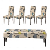 abordables Housse de canapé-Ensemble de housses de chaise et de banc imprimées adaptées aux chaises de salle à manger comprenant 5 pièces, 4 housses de chaise et 1 housse de banc
