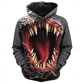 economico Gotico &amp; Teschio-Halloween Per uomo 3D Bocca Felpe con cappuccio Felpa Felpa con cappuccio Felpa con cappuccio Girocollo Punk Stampa 3D Club Abbigliamento casual alla moda Nero Grigio Coulisse Autunno Inverno