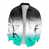 abordables veste chemise homme-Homme Dégradé de Couleur Chemise en velours côtelé Surchemise Veste-chemise manche longue Occasionnel Extérieur Tenue Quotidienne Automne Hiver Col Rabattu Boutonné Chaud Veste avec poches à rabat