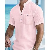 economico Camicie Popover da Uomo-Per uomo Camicia Camicia popover Camicia Estiva Camicia casual Camicia da Spiaggia Bianco Rosa Azzurro cielo Manica Corta Semplice Colletto alla coreana Vacanza Camicia hawaiana Tasca Abbigliamento