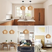 economico Luci a sospensione-Lampada a sospensione in rattan, lampada boho con diametro 30 cm, paralume in rattan, lampada a sospensione vintage E27, intrecciata per soffitto per tavolo da pranzo, cucina, camera da letto,