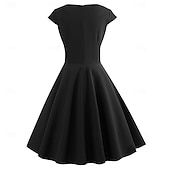 abordables Robes-Rétro Vintage Années 1950 Rockabilly Midi Robe Robe trapèze Robe Évasée Ajusté &amp; Évasé Col en V Femmes Halloween Carnaval Saint-Valentin Occasionnel Retour à la maison Soirée à thème rétro Adulte Robe