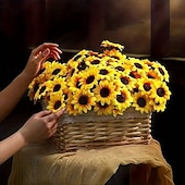 halpa kiitospäivä ja syksyn koristelu-12 nippua keinotekoisia auringonkukkia syksyn koristeluun, UV-kestäviä muovikukkia sisä- ja ulkokäyttöön hääpuutarhan terassin koristeluun, ei haalistumista, syksyn kiitospäivän joulukoristeet