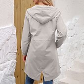 levne aktivní bunda-Dámské Kabát Voděodolný Pohodlné Kapsy Knoflíky Módní Pouliční styl Bez vzoru Venkovní Běžné / Denní Dlouhé Kapuce Běžný Dlouhý rukáv Svrchní oděvy Černá Rubínově červená Khaki Podzim Zima