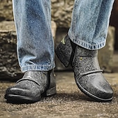 cheap Biker Boots-Men's White Faux Leather Moto Ankle Boots with Buckle Straps – Punk Style Fashion Boots for Parties and Streetwear