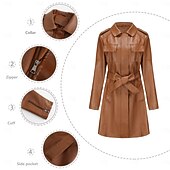 cheap Winter Coats-Women&#039;s Coat Windproof Comfortable Pocket Full Zip Fashion Street Style Plain Outdoor Casual Daily Long Turndown Regular Fit Long Sleeve Outerwear Black Burgundy Camel Fall Winter