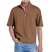 tanie Męska klasyczna koszulka polo-Męskie Koszulki polo Koszulka polo z suwakiem 1/4 Dzienne zużycie Randka Quarter Zip Krótki rękaw Moda Podstawowy Równina Zamek Lato Regularny Wino Czarny Biały Granatowy Fioletowy Brązowy Koszulki