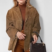 abordables Manteaux d&#039;Hiver-Femmes Manteau Blazer Chaud Confortable Avec Poches Boutons Mode Moderne Uni Travail Quotidien Régulier Col Rabattu Coupe régulière manche longue Vêtements d&#039;extérieur Noir Marron Kaki Automne Hiver