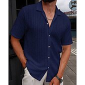 economico camicia da uomo con bottoni-Per uomo Camicia Camicia Estiva Camicia casual Camicia da Spiaggia Camicia con Bottoni Marrone Scuro Nero Bianco Verde chiaro Blu Manica Corta Semplice Bavero Vacanza Camicia hawaiana Abbigliamento