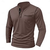 economico Maglietta casual Henley-Per uomo Maglia Henley Maglietta Manica Lunga Tinta unica Semplice Tinta unita Moda Designer Casual Tasca Bottoni Henley All&#039;aperto Casuale Quotidiano Estate Autunno Inverno Grigio scuro Nero Bianco