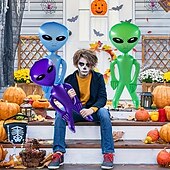 abordables Halloween-3 figuras inflables alienígenas coloridas para decoración festiva de Halloween con calabazas y telarañas. &amp;Linternas de 85 cm/33,5 pulgadas: perfectas para celebraciones espeluznantes, de plástico