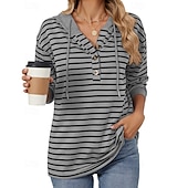economico Felpa &amp; Sweatshirt-Per donna Felpa pullover Top casual Coulisse Manica Lunga Top Athleisure Scollo a V Protezione Solare Antivento Palestra All&#039;aperto Corsa abbigliamento sportivo Abbigliamento sportivo A righe Grigio