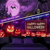 voordelige halloween wandtapijten-Halloween Blacklight Wandtapijt Schattig Spook Pompoen UV Reactief Glow in the Dark Bos Trippy Berg Mistige Begraafplaats Spook Hengende Wandtapijt Wanddecoratie Muurschildering voor Woonkamer