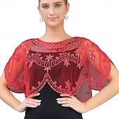 abordables Cape Châle-Écharpe Femme Élégant Protection solaire Manche Courte Dentelle Boléros de Mariage Avec Perlage Pour Mariage Été