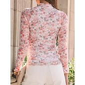 お買い得  フローラルTシャツ-女性用 ブラウス フラワー レオパード スタイリッシュ カジュアル 長袖 タートルネック レギュラートップス 日常 祝日 お出かけ プリント ブラック ピンク グリーン カーキ色 夏 春 秋