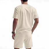 economico T-shirt set da uomo-Per uomo Camicia a nido d&#039;ape Completi T-shirt Outfit 2 pezzi Maglietta e pantaloncini Manica Corta Scollo a V Estate Semplice Moda Casual Allacciato 2 Pezzi Vacanza Abbigliamento quotidiano Uscire
