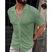 economico camicia da uomo con bottoni-Per uomo Camicia Camicia Estiva Camicia casual Camicia da Spiaggia Camicia con Bottoni Marrone Scuro Nero Bianco Verde chiaro Blu Manica Corta Semplice Bavero Vacanza Camicia hawaiana Abbigliamento