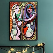levne Reprodukce slavných obrazů-Pablo Picasso Slavný obraz Dívka před zrcadlem Plátno Umělecký obraz Plakát Dekorativní obrázek pro domácí nástěnnou dekoraci