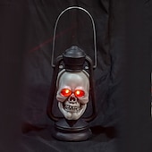 billige Halloween-Halloween håndtak LED lysende hodeskaller hode røde øyne lampe glødende i mørke retro parafinlampe festdekorasjon
