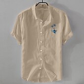economico Classico-Per uomo Camicia Camicia di lino Camicia Estiva Camicia da Spiaggia Camicia con Bottoni Albero di Cocco Vacanza Ferie Nero Bianco Rosa Blu Manica Corta Collo ripiegato Estate Abbigliamento