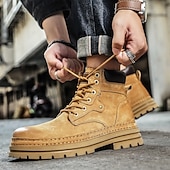 economico Stivali da lavoro-stivali da lavoro in pelle scamosciata color cuoio da uomo – stivaletti casual con lacci per l'escursionismo, il lavoro agricolo e l'uso quotidiano