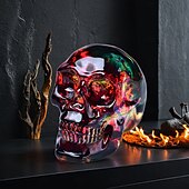 economico Halloween-Statuina di teschio in vetro fatta a mano - scultura di teschio in cristallo iridescente multicolore, decorazione fantasy americana per vari tipi di stanze, ideale per decorazioni natalizie, di