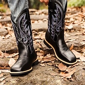 abordables Cowboy et bottes occidentales-Bottes de cowboy classiques en similicuir marron pour homme avec tige brodée – bottes d&#039;équitation de style western pour ranch et activités de plein air