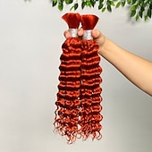 abordables 3 mechones de cabello natural ondulado-Paquete de 3 extensiones de cabello humano con ondas profundas de color jengibre, de 10 a 28 pulgadas