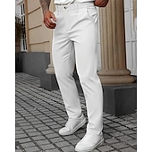 abordables Delgado-Hombre pantalones de traje Pantalones Chinos Bolsillo Botones Plano Comodidad Formal Fiesta Trabajo Moda Estilo clásico Negro Blanco Microelástico