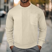 cheap Basic Hoodies-Men&#039;s Sweatshirt Black White Beige Gray Crew Neck Plain Patchwork Casual Daily Holiday Polyester Streetwear Cool Designer Fall &amp; Winter All Seasons Clothing Apparel Hoodies Sweatshirts  Long Sleeve
