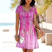 abordables Robes Floraux Imprimés-Femmes Mini Robe Robe Décontractée Robe d&#039;été Mode Moderne Quotidien Plage Week-end Coupe régulière Fleur Manche Courte Col ras du cou Rose Claire Bleu Été Printemps