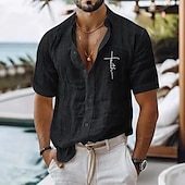 economico Vacanza-Per uomo Camicia di lino Camicia casual Camicia in cotone e lino Camicia con Bottoni Fede Vacanza Abbigliamento quotidiano Nero Bianco Verde chiaro Rosa Manica Corta Bavero Tutte le stagioni