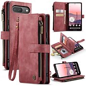 abordables Coques Samsung-téléphone Coque Pour Samsung Galaxy Pixel 8 Pro Pixel 9 Pixel 9a Étui Portefeuille Fermeture Éclair avec Lanière Support TPU faux cuir