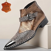 cheap Premium Leather Boots-Men&#039;s Brown Snakeskin Boots - Luxury High-Quality Cowhide Ankle Boots for Stylish Men - Perfect for Formal Events, Night Out and Fashion Shows