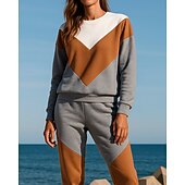 tanie dresy-Damskie Dres Spodnie dresowe Bluza z kapturem Jesień Kieszeń Kolorowy blok Zestawy odzież Szary Piesze wycieczki Trening Obuwie sportowe Odporność na wiatr Lekki Odprowadza wilgoć Długi rękaw Sport