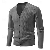 cheap Men&#039;s Cardigan Sweater-Men&#039;s Cardigan Sweater Cropped  Sweater Knit Sweater Ribbed Knit Regular Tops Buttons Jacquard Plain V Neck Fashion Classic Vacation Daily Wear Clothing Apparel Fall Winter Black Navy Blue S M L