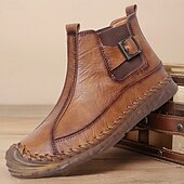 tanie Botki-męskie ręcznie robione botki w stylu retro z ozdobnymi klamrami – stylowe, codzienne buty inspirowane mokasynami, idealne na jesienne spacery, weekendowe wyjścia i codzienną modę