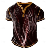 cheap Geometrical-Men&#039;s Graphic Abstract Henley Shirt Waffle T Shirt Short Sleeve Daily Retro Vintage Classic Sports Outdoor Casual Holiday Spring &amp; Summer All Seasons Dark Brown Black Dark Blue Green Burgundy Henley
