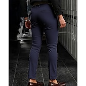 preiswerte Schlank-Herren Anzughose Slim Fit Hose Chinos Tasche Knöpfe Einfach Komfort Formell Party Arbeit Mode Klassicher Stil Schwarz Dunkelblau Mikroelastisch