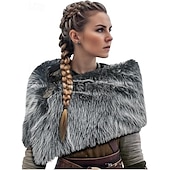 preiswerte Umhänge &amp; Mäntel-Retro Vintage Mittelalterlich Renaissance Umhang Schals Kunstpelzkostüm Krieger Wikinger Kostüm Damen Vikinger Halloween Karneval Leistung Party LARP Erwachsene Schal