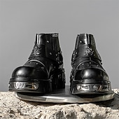 economico Stivali da motociclista-Per uomo Stivali Stivali da biker Camminata Vintage Casual Britannico Microfibra Confortevole Antiscivolo Caldo Stivaletti Mocassino Fascia Elastica Nero Argento Autunno Inverno