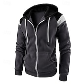 economico felpe in pile-Per uomo Felpa con cappuccio Felpa con cappuccio a zip intera Felpa con cappuccio in pile Nero Rosso Blu marino Beige Grigio Con Cappuccio Semplice Patchwork Blocco di colore Sport &amp; Outdoor Casuale