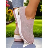 olcso Női tornacipők-női strasszos flyknit bebújós tornacipők – csillogó éktalpú cipők fesztiválokra, utazásra és mindennapi divatra
