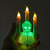 お買い得  装飾ライト-6/12個のハロウィンスカルキャンドルスティックランプLED電子キャンドルランプハロウィンホラー雰囲気レイアウト小道具デスクトップ装飾品